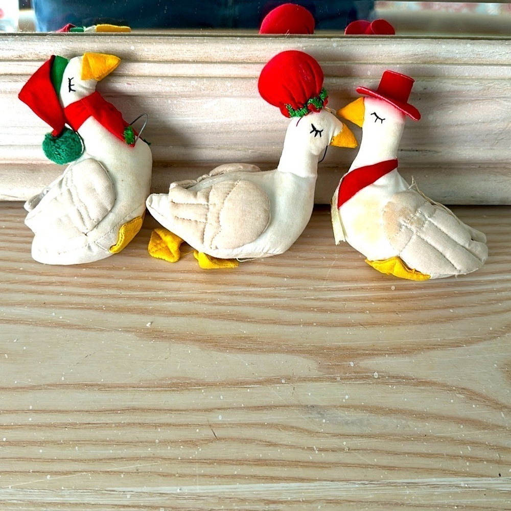 Vintage Soft Christmas ornaments set of 3 Geese in Christmas attire